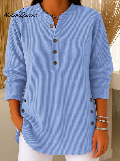 Dámský volný pletený svetr s dlouhým rukávem a jednobarevným vzorem