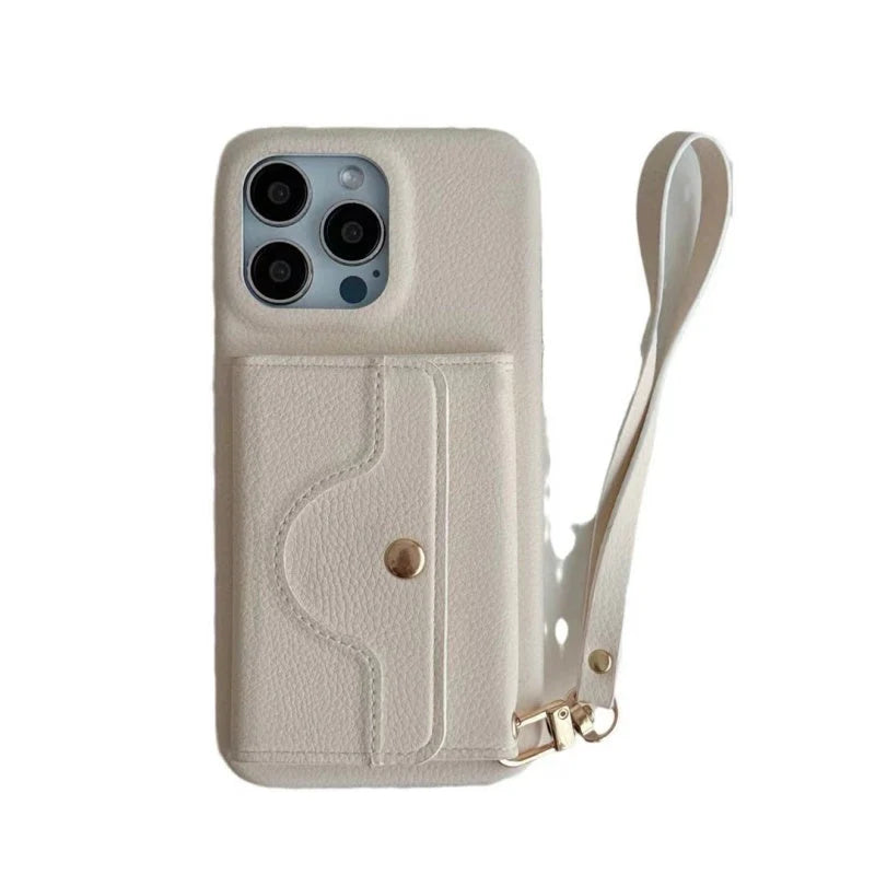 Pouzdro na telefon ve stylu peněženky se zrcátkem a poutkem na zápěstí