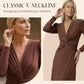 Rochie lungă elegantă pentru femei, cu decolteu în V și față răsucită