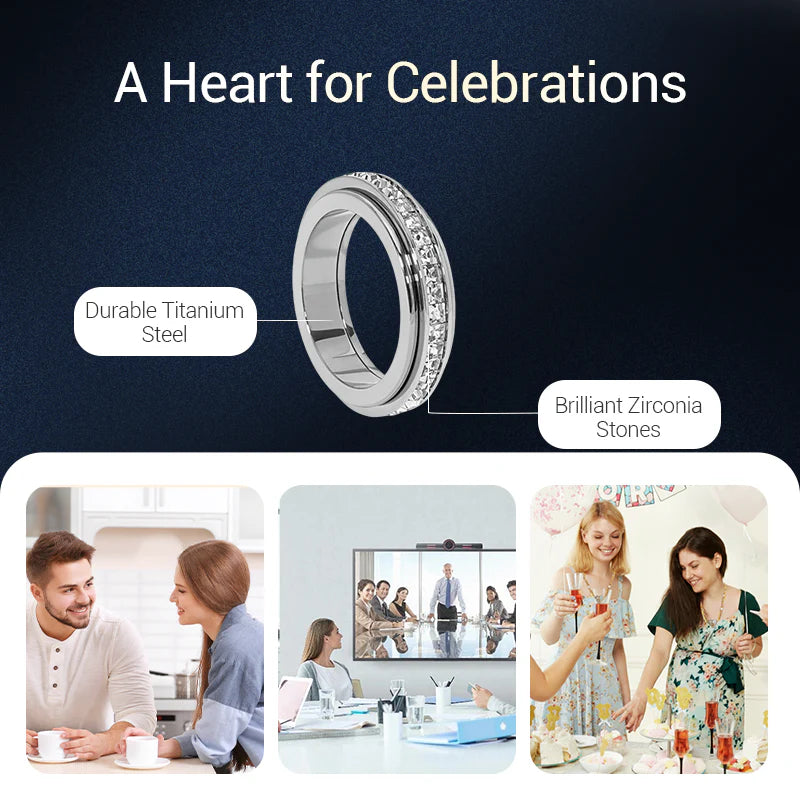 Otočný kroužek z titanové oceli a zirkonia – hypoalergenní, lesklý a zmírňující stres