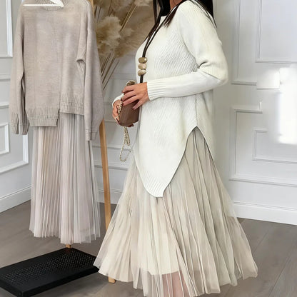 🌱Pletený svetr se síťovaným skládaným vzorem🍃