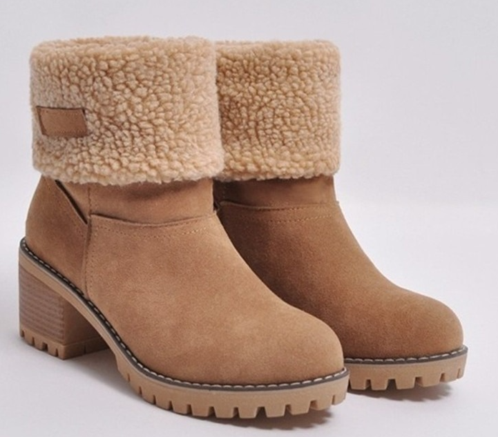 Dámské sněhule, kulatá špička, robustní podpatek, bavlněné kozačky 👢