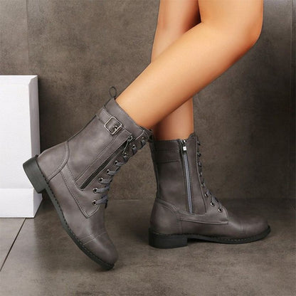 👢Dámské kožené ortopedické boty s kulatou špičkou a bočním zipem