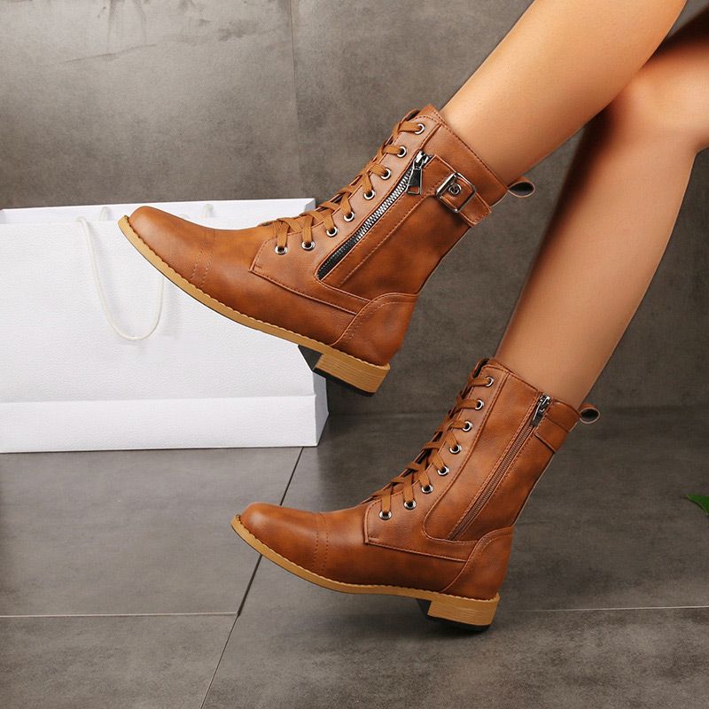 👢Dámské kožené ortopedické boty s kulatou špičkou a bočním zipem