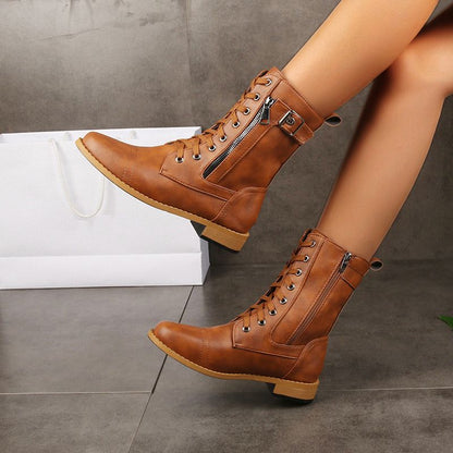 👢Dámské kožené ortopedické boty s kulatou špičkou a bočním zipem