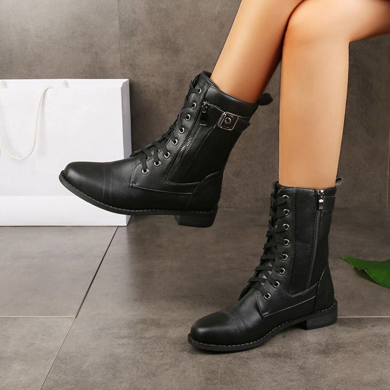 👢Dámské kožené ortopedické boty s kulatou špičkou a bočním zipem