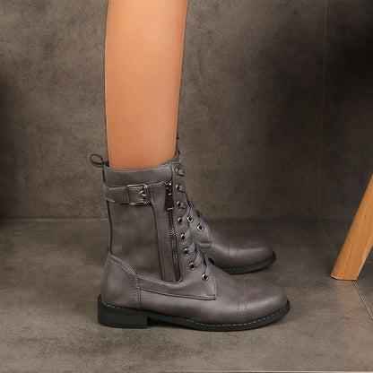 👢Dámské kožené ortopedické boty s kulatou špičkou a bočním zipem