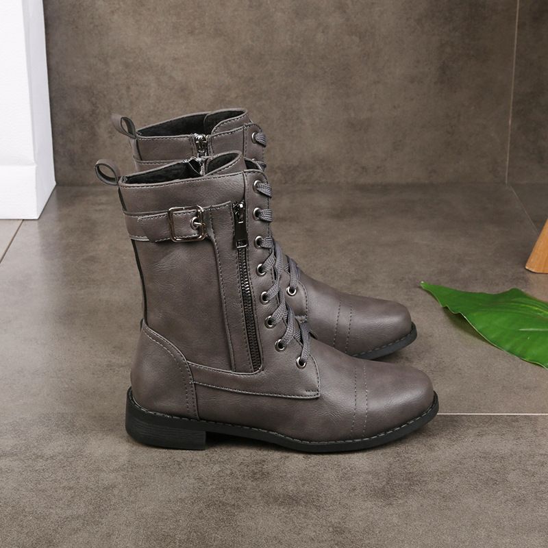 👢Dámské kožené ortopedické boty s kulatou špičkou a bočním zipem