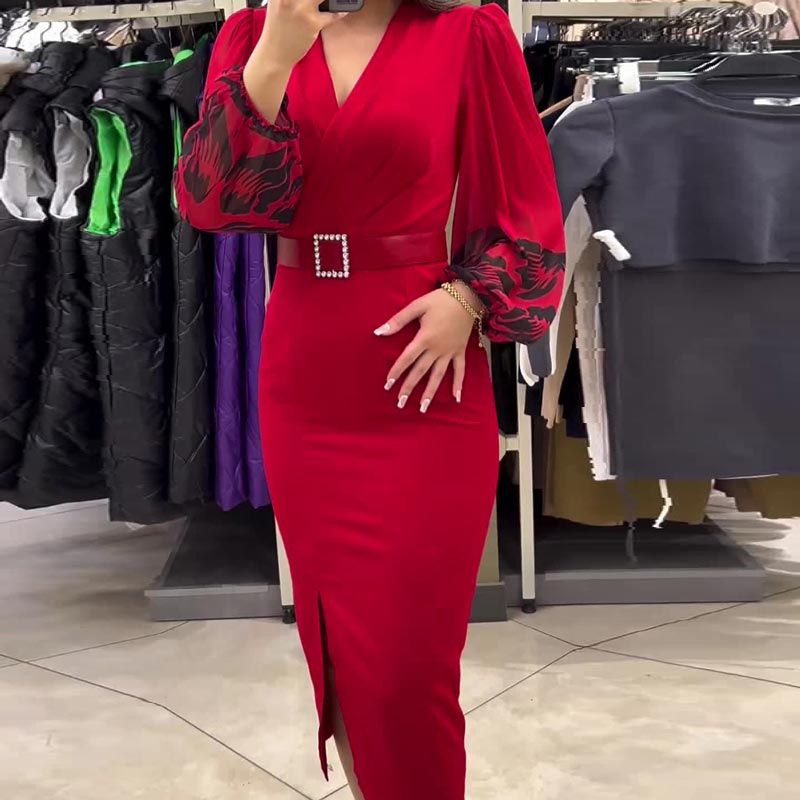 Elegantní červené šaty s výstřihem do V pro ženy