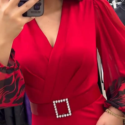 Elegantní červené šaty s výstřihem do V pro ženy