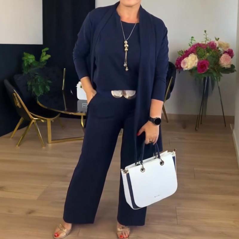 💝Elegantní třídílná sada s dlouhým kardiganem (zahrnuje blůzu a kalhoty)