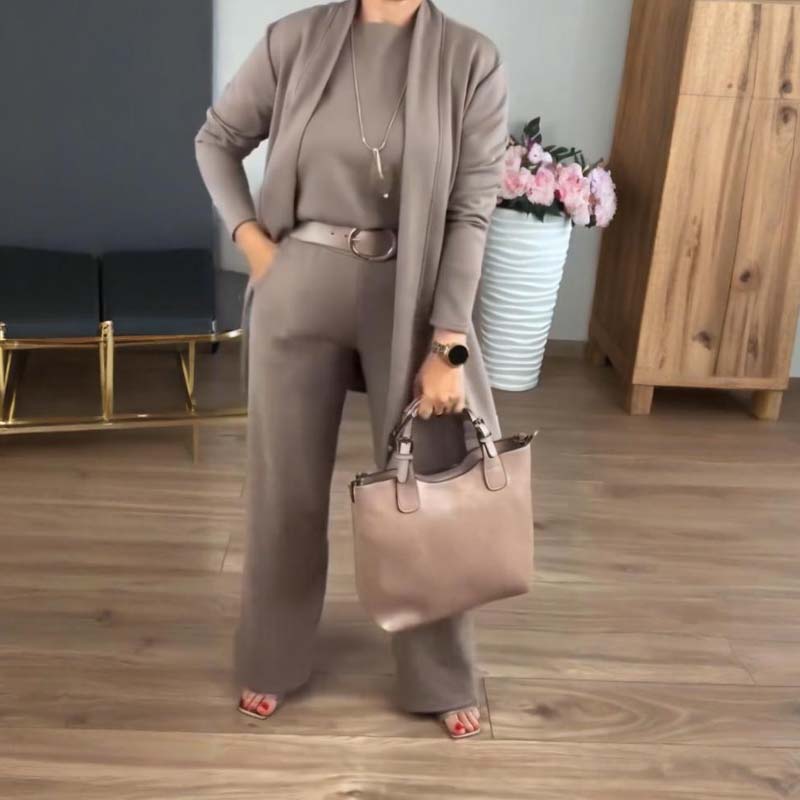 💝Elegantní třídílná sada s dlouhým kardiganem (zahrnuje blůzu a kalhoty)