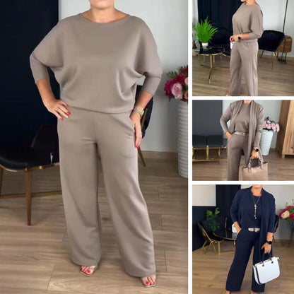 💝Elegantní třídílná sada s dlouhým kardiganem (zahrnuje blůzu a kalhoty)