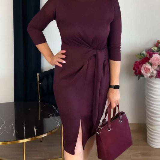 Elegantní midi šaty s předním uzlem a rozparkem pro ženy