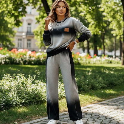 Souprava mikiny a kalhot s gradientním vzorem – měkké a pohodlné podzimní/zimní oblečení na doma s unikátním gradientním designem