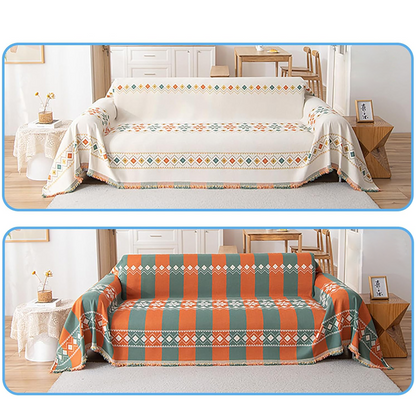 Oboustranný potah na pohovku v bohémském stylu s třásněmi